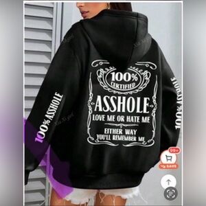 NWOT Soft Black Graphic Hoodie with White Print